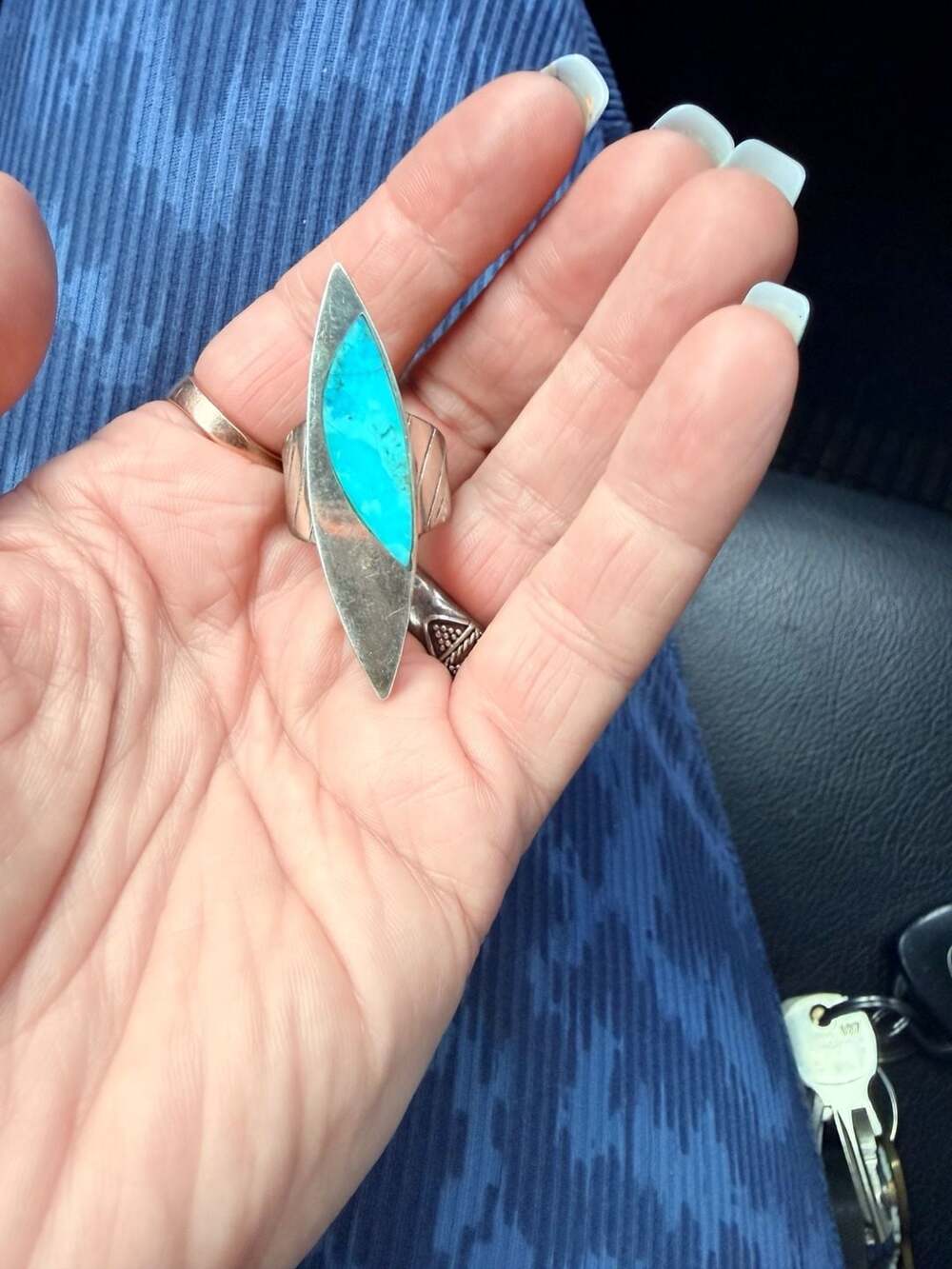 Vintage Southwestern Sterling Silver and Turquoise Marquise Statement Ring
